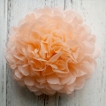 diy peach tissue paper decor, hanging pom poms from ceiling