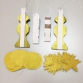 Pack of 8 Gold Decoration Tissue Paper Fans, Glitter Powder Banners