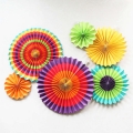6 Vibrant Bright Colors Hanging Paper Fans Rosettes Party Decoration 8