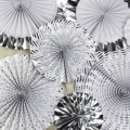Set of 8 Prefolded Handmade Silver Foil Craft Paper Fan for Wedding Decorations