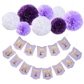 Stock Happy Birthday Banner Tissue Paper Pom Poms Flower for Birthday Party Decorations Pink White Purple Mix