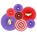 Valentines' Day Bluk Paper Fans For Party Decorations Red Purple set of 7