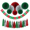 Merry Christmas Decorations paper fans paper banner paper honeycomb tissue tassel