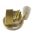 Gold Party Tableware Kit Party Supplies Wholesale Rose Gold Paper Straws Paper Plates Cups Paper Spoons Set