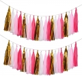 Tissue Tassels Garlands, 40PCS DIY Tassels, 14 Inch Long Tassels, for Wedding, Baby Shower, Event & Party Supplies Decoration (Rose/ Pink/ White/ Gold Set)