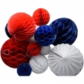 Paper Honeycomb Balls for July 4 Party, Nautical Party Hanging Decoration, Patriotic White Red Blue,12pcs