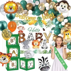 Baby Shower Decorations - Jungle Theme Party Supplies Include Balloons Garlands Arch, Boxes, Banner, Backdrop, Sash, for Animal Safari Jungle Baby Shower Birthday Party Decorations