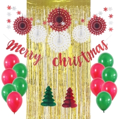 Christmas Party Theme Decoration kit supplies ，Christmas paper fans，paper tassels，paper fans，balloons