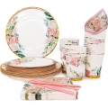 Floral Party Supplies paper plates and Napkins Sets for 24 Guest-Include Floral Party Disposable Paper Dinner Plates,Cups,Napkin for Baby or Bridal Shower,Birthday,Wedding,Bachelorette party Supplies