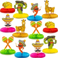 12pcs Mexican Fiesta Honeycomb Table Centerpieces- 8” Paper Party Table Decorations for Mexican Theme Taco Party Birthday Halloween Day of the Dead Decor Supplies