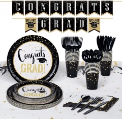 Graduation Party Decorations 2022 Serves 24, DECORLIFE Graduation Party Supplies, Complete Pack with Plates and Napkins, Large Tablecloth, Pre-strung Banner, Utensils and Cups