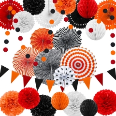 25 Pieces Halloween Party Decorations, Halloween Hanging Paper Fans Pom Poms Flowers Garlands with Honeycomb Ball and Circle Dot for Halloween Christmas Birthday Wedding Baby Shower Party Supplies