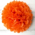 orange tissue pom poms, paper ball party decorations