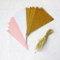 10 Feet Triangle Flag Bunting Banner for Wedding, Baby Shower, Event & Party Supplies 15pcs Flags White Pink  Gold Glitter