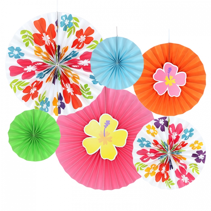 Flowers Paper Fans For Party Decorations set of 6