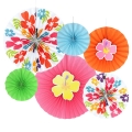 Valentines' Day Flowers Paper Fans For Party Decorations set of 6