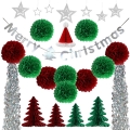 Merry Christmas Tree Decorations paper fans paper banner paper  tissue tassel