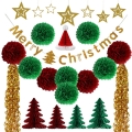 Merry Christmas Tree Decorations paper fans paper banner paper  tissue tassel