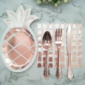 Disposable Tableware 8 Sets Luxury Rose Gold Pineapple Paper Plates Napkins Foil Plastic Knife Fork Spoon