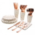 Rose Gold Polka Dots Theme Disposable Tableware Serves Dinner Plates,Salad Plates,Napkins,Paper Cups, Paper Straws,Tablecloth for Wedding,Anniversary,Birthday,Baby Shower