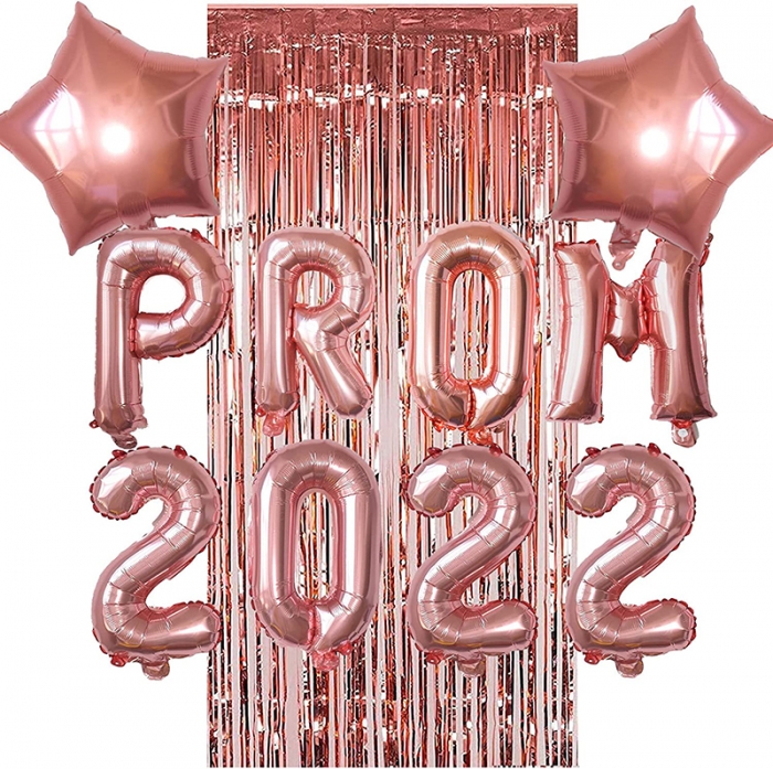 PROM 2022 Balloon Set Graduation Party Decoration with 2 star Balloon and 6.56ft Tinsel Curtain Grad Number Balloons for Prom Graduating Supplies (rose gold)