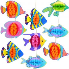 9 Pieces Hanging Fish Tissue Honeycomb Decorations Tropical Fish Party Decor Supplies for Fish under the Sea Mermaid Ocean Beach Themed Home School or Office Luau Hawaiian Birthday Party Decorations