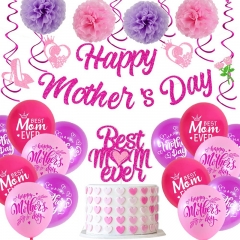 Mothers Day Decorations Kit Includes Happy Mother's day Banner Best Mom Ever Cake Topper and Latex Balloons Perfect for Mother's Day Party Supplies