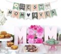 Colorful Floral Happy Mother's Day, Best Mom Ever Backdrop Bunting Banner, Premium Decoration Cake Topper and Balloon, for Mom Day Birthday Party