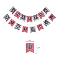 Pirate Happy Birthday Banner Party Decoration Supplies, Nautical Sailing Treasure Black and Red Striped Party Pennant Decorations
