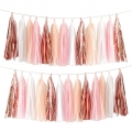 Tissue Paper Tassels Party Tassel Garland Banner for Party Decorations, DIY Kits,Pink,White,Peach,Rose glod,40 PCS