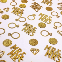 220 Pieces Gold Wedding Table Confetti, Mr and Mrs Gold Diamond Ring Paper Circle Dots Diamond Glitter Confetti for Marriage Ceremony Anniversary Valentine's Day