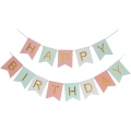Large Tri-Color Pink& Green& White Happy Birthday Banner, Birthday Decorations Supplies, Beautiful, Swallowtail Bunting Flag Garland Surprise Ideas