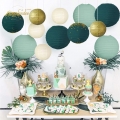 Wedding Party Decorations - 12Pcs Green Gold Hanging Paper Lanterns for Rustic Style Spring Decor Bridal Shower Baby Shower Birthday Eucalyptus Neutral Party Decor (Forest Green)