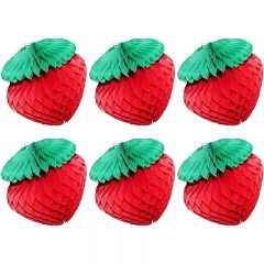 6pcs 10inch Art Honeycomb Strawberry Balls Tissue Paper Strawberry Decorations Paper Flower Balls Hanging Wall Decoration Party Wedding Birthday Baby Shower Home Decor (10'' Strawberry)