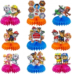 9pcs Cartoon Dog Team Honeycomb Centerpieces, Centerpiece Table Decorations For Birthday, Double Sided Party Accessory, Boys and girls for a birthday party supplies