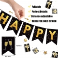 Happy New Year Eve Party Kit Pack of 91, 2022 Black and Gold Themed Happy New Year Decorations Kit - New Years Eve Photo Booth Props, Balloons, Hanging Swirls, Golden Foil Fringe Curtains, Happy New Years Banner