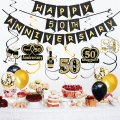 50th Anniversary Decorations Kit - 50th Wedding Anniversary Party Decorations Supplies - Including Gold Glitter Happy 50th Anniversary Banner / 9Pcs Sparkling 50 Hanging Swirl /6Pcs Poms