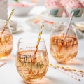 [200 Pack] Pink & Gold Paper Drinking Straws 100% Biodegradable Multi-Pattern Party Straws For Birthday, Wedding, Bridal, Baby Shower, And Holiday Decoration