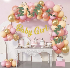 Baby Shower Decorations for Girl, Rose Gold Pink Balloons Arch Garland Kit with Eucalyptus Boho Greenery Baby Girl Banner Peach Blush Gold Confetti Balloons for Gender Reveal Party Supplies