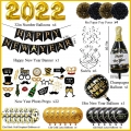 Happy New Year Decorations 2022 Kit, 57PCS Black and Gold New Years Eve Party Supplies 2022 Set with Happy New Year Banner, Glasses, Swirls, Photo Booth Props Party Supplies for New Years Eve Backdrop