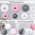 477 pc Set Elephant Baby Shower Decorations for Girl | It's A Girl | Banner, Napkins, Straws, Guest Book, Paper Lanterns, Honeycomb Balls, Fans, Cake Toppers, Sash, Balloons, Games | Pink Grey White