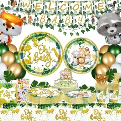 Jungle Theme Safari Baby Shower Decorations Wild Animal Greenery Party Supplies 271Pcs Party Plates and Napkins Set for Welcome Baby Boy or Girl, Gender Neutral, Gender Reveal, Birthday Party, Serve 24