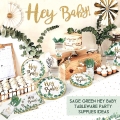 Greenery Baby Shower Plates, Jungle Theme Party Supplies with Boho Woodland Design Neutral Hey Baby Banner and Cutlery, Safari Birthday Decorations Tableware Sets For Boy and Girl, Serve 20