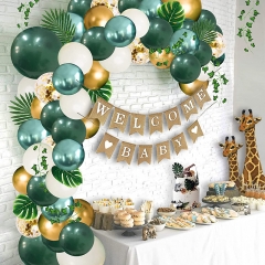 Baby Shower Decorations Jungle Theme Party Supplies with Lush Green Balloon Garland Arch Kit Backdrop, Banner, Tropical Palm Leaves, Balloons Strip, Ivy Vines Decor for Boy and Girl