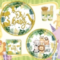 Jungle Theme Safari Baby Shower Decorations Wild Animal Greenery Party Supplies 271Pcs Party Plates and Napkins Set for Welcome Baby Boy or Girl, Gender Neutral, Gender Reveal, Birthday Party, Serve 24