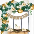 Baby Shower Decorations Jungle Theme Party Supplies with Lush Green Balloon Garland Arch Kit Backdrop, Banner, Tropical Palm Leaves, Balloons Strip, Ivy Vines Decor for Boy and Girl