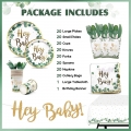 Greenery Baby Shower Plates, Jungle Theme Party Supplies with Boho Woodland Design Neutral Hey Baby Banner and Cutlery, Safari Birthday Decorations Tableware Sets For Boy and Girl, Serve 20
