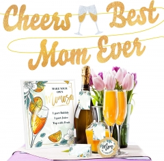 Mothers Day Decorations Kit for Party - Gold Decorations for Mother’s Day, Birthday, Brunch, Mimosa Bar Sign, Banner, Food Labels & Event Decor Mother Day