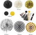 2023 Black Gold Happy New Years Eve Decorations Set, Happy New Year Banner Latex Balloons Tissue Pom Poms Flowers Paper Hanging Paper Fans Swirls Décor for 2023 New Years Eve Party Decorations