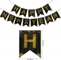 2023 Black Gold Happy New Years Eve Decorations Set, Happy New Year Banner Latex Balloons Tissue Pom Poms Flowers Paper Hanging Paper Fans Swirls Décor for 2023 New Years Eve Party Decorations